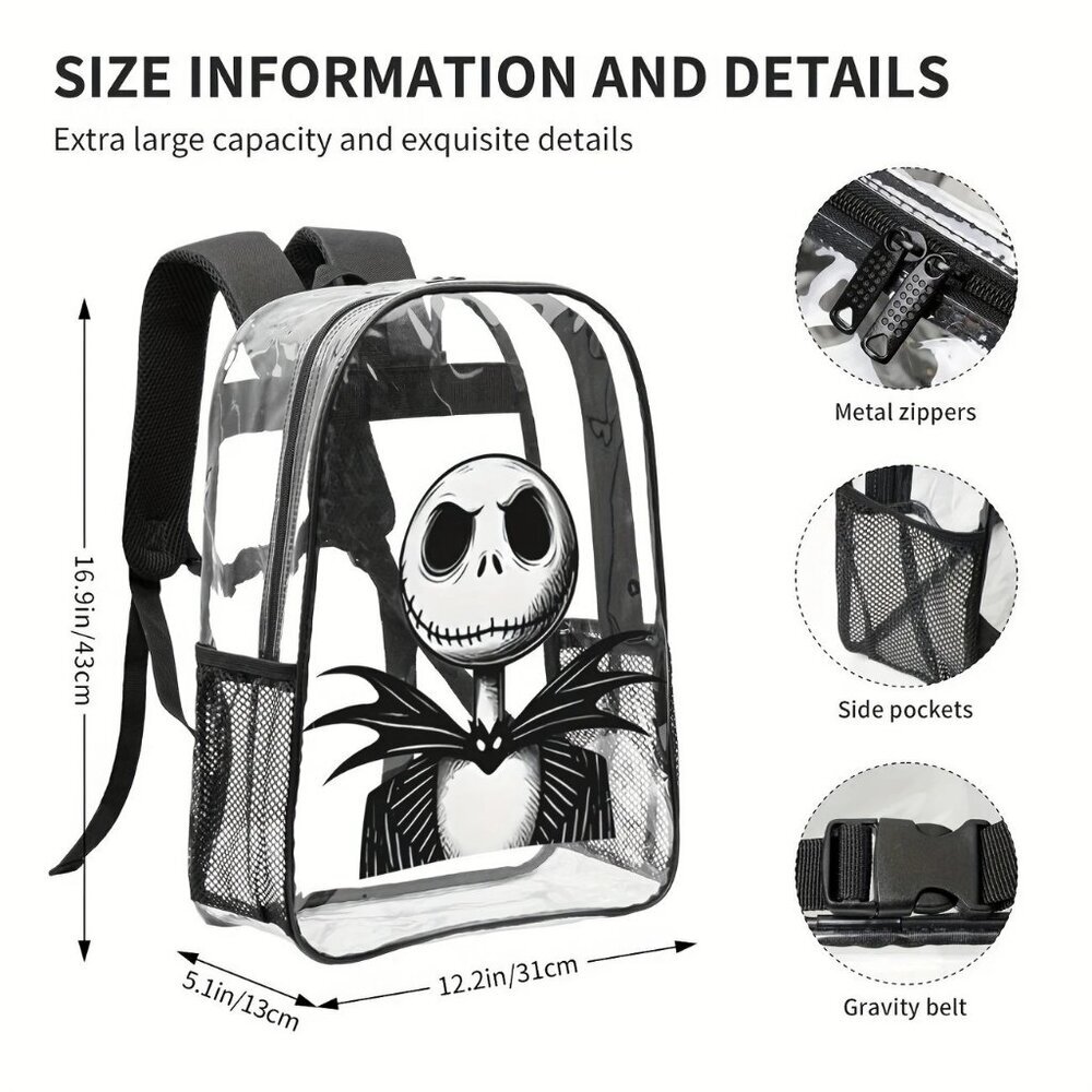 Disney Nightmare Before Christmas Jack Full-Size Transparent Backpack NWT​ - Picture 3 of 4